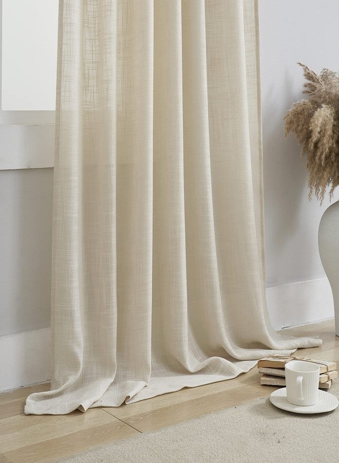 VOILYBIRD Linen Semi Sheer Curtains Tab Top Light Filtering Elegant Curtains & Drapes for Living Room 52 x 84 Inch Length, Set of 2 Panels, Beige - Image 5